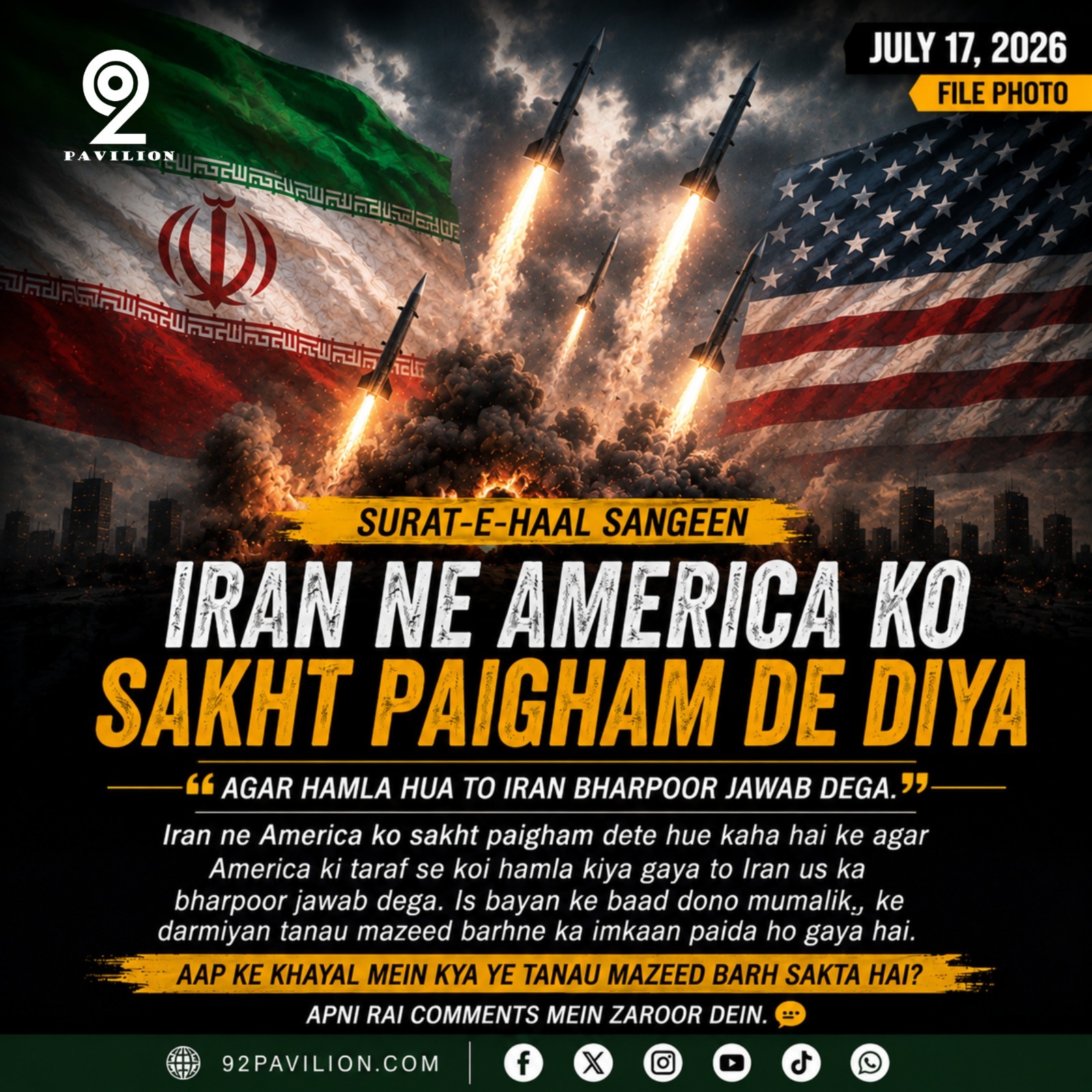 Iran Warns US Full-Scale Offensive