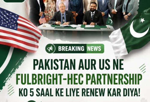 HEC and USEFP officials signing the renewed Fulbright-HEC partnership agreement in Islamabad