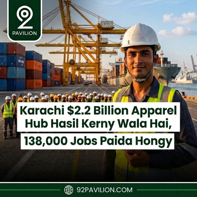 Port worker standing at Port Qasim with shipping containers and cranes representing Karachi's new apparel hub