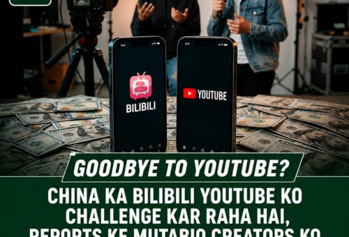 Two smartphones showing the Bilibili and YouTube app logos side by side on a table covered with dollar bills