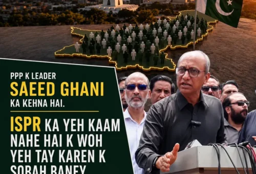 Sindh Local Government Minister Saeed Ghani addresses reporters at a press conference in Karachi