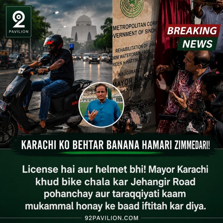 Karachi Mayor Murtaza Wahab riding a bike with helmet toward the inauguration of the newly rehabilitated Jahangir Road
