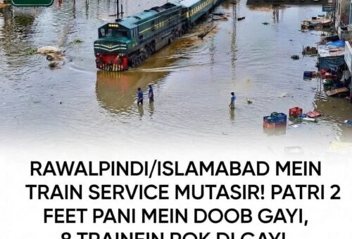 Submerged railway track in Rawalpindi causing train service disruption