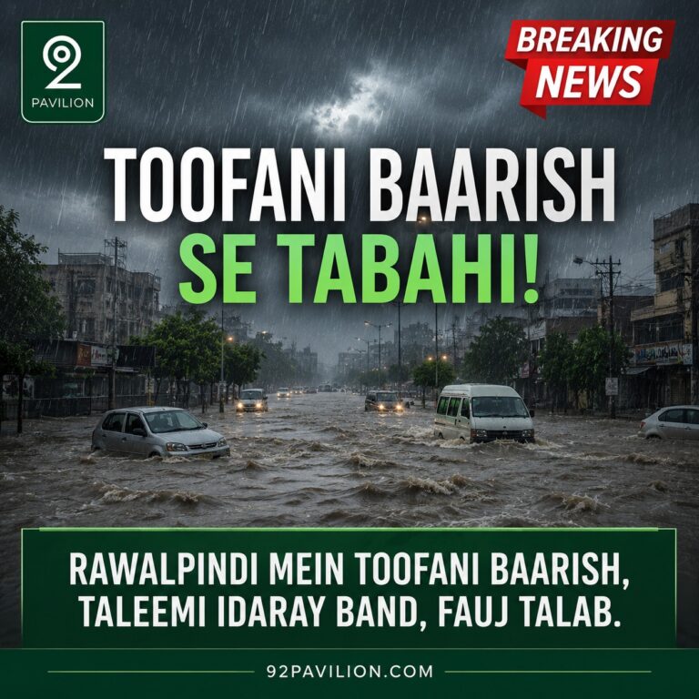 Flooded street in Rawalpindi with rising Nullah Lai water levels during record monsoon rainfall